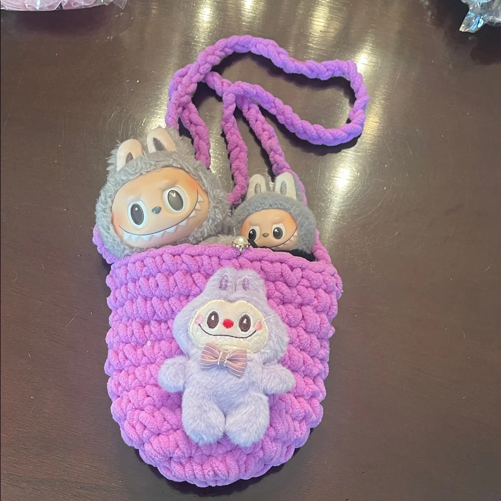 Purple Labubu crochet Crossbody carrying your dolls, Labubu dolls not included